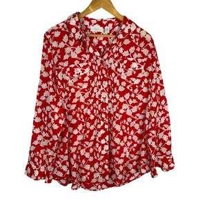 Chicos Long Sleeve Button Up Shirt Size 3 - US‎ XL Red Floral Lightweight
